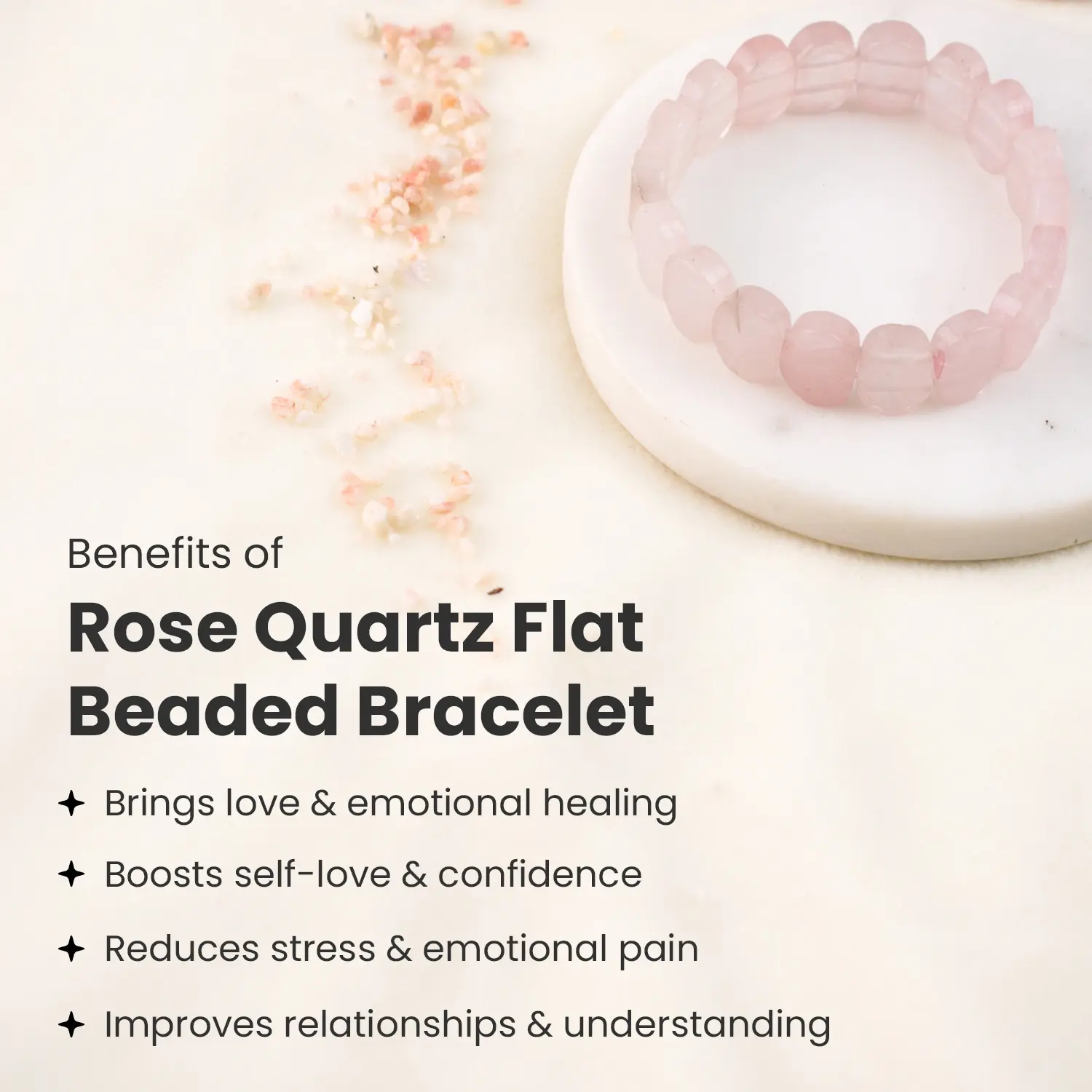Rose Quartz Flat-Beaded Bracelet - Image 4