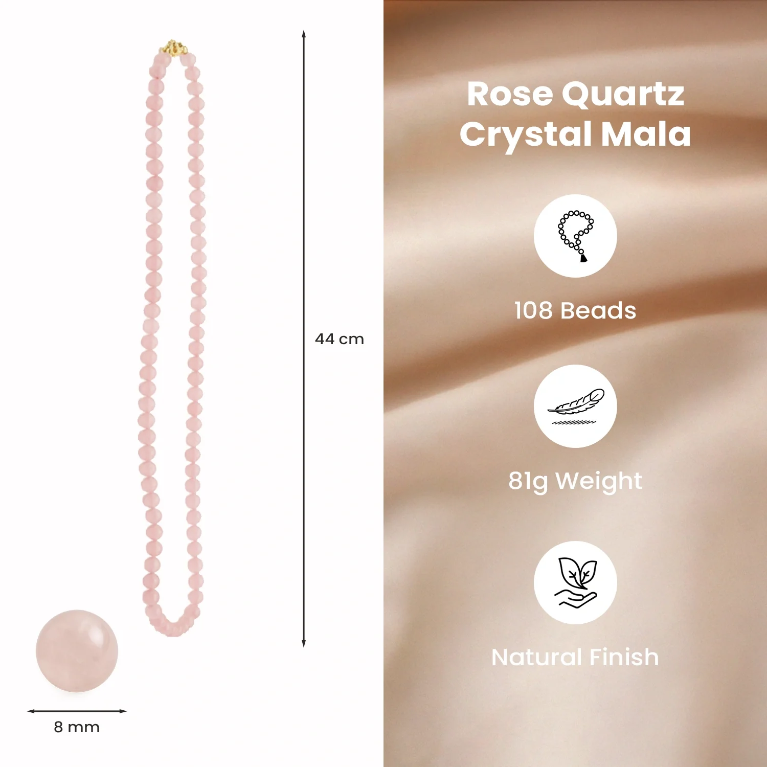 Rose Quartz Mala - 8mm || 108 Beads - Image 5