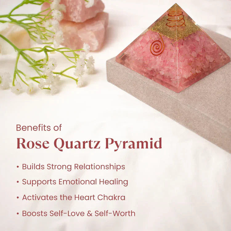 Rose Quartz Pyramid with Free Raw Square Selenite Plate - Image 5
