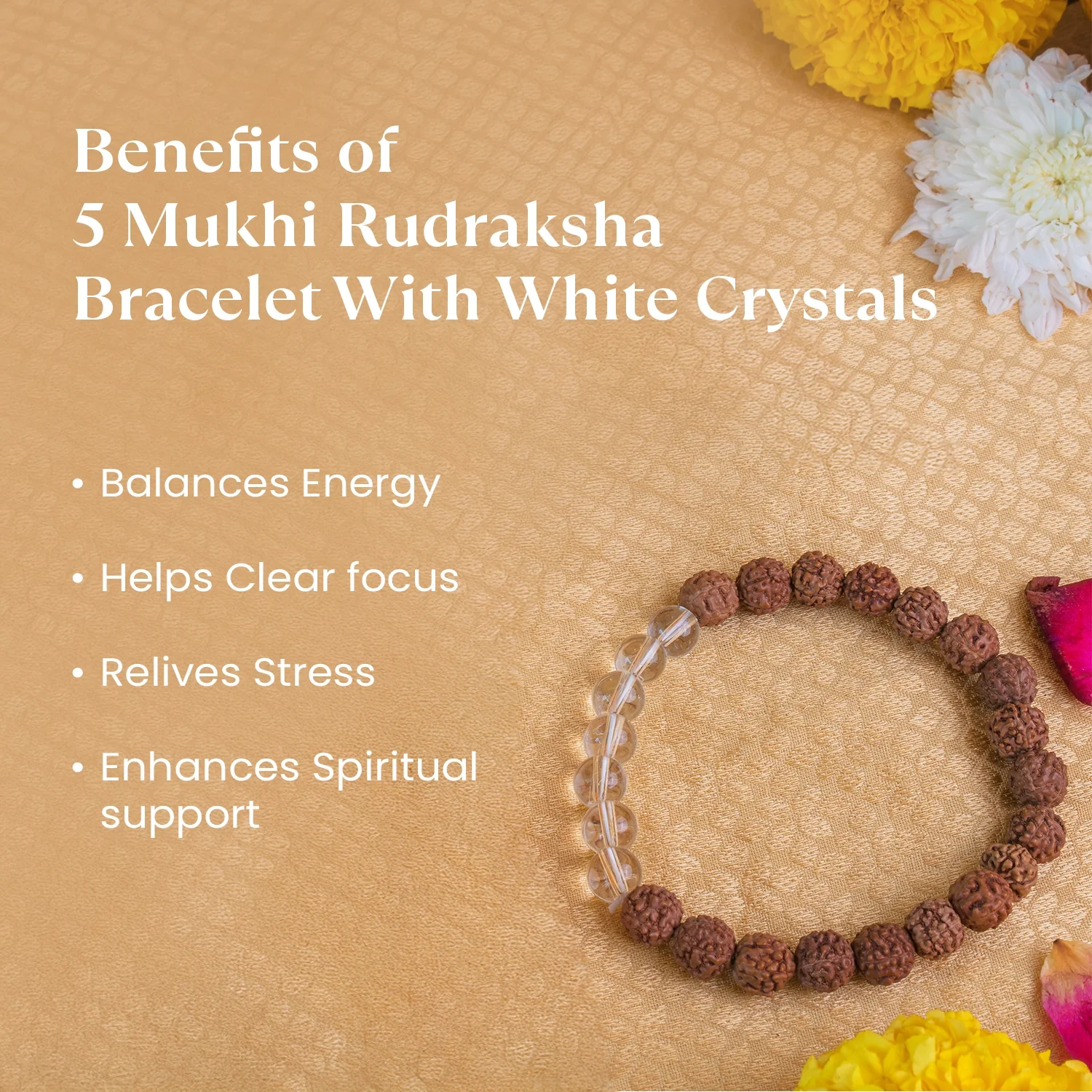 5 Mukhi Rudraksha Bracelet With White Crystals - Image 2