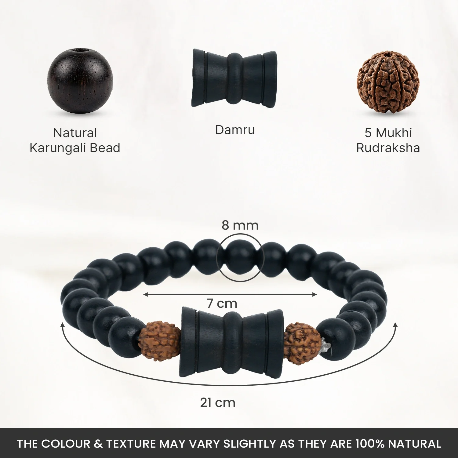 Rudraksha Karungali Healing Bracelet With Damru 8mm - Image 6