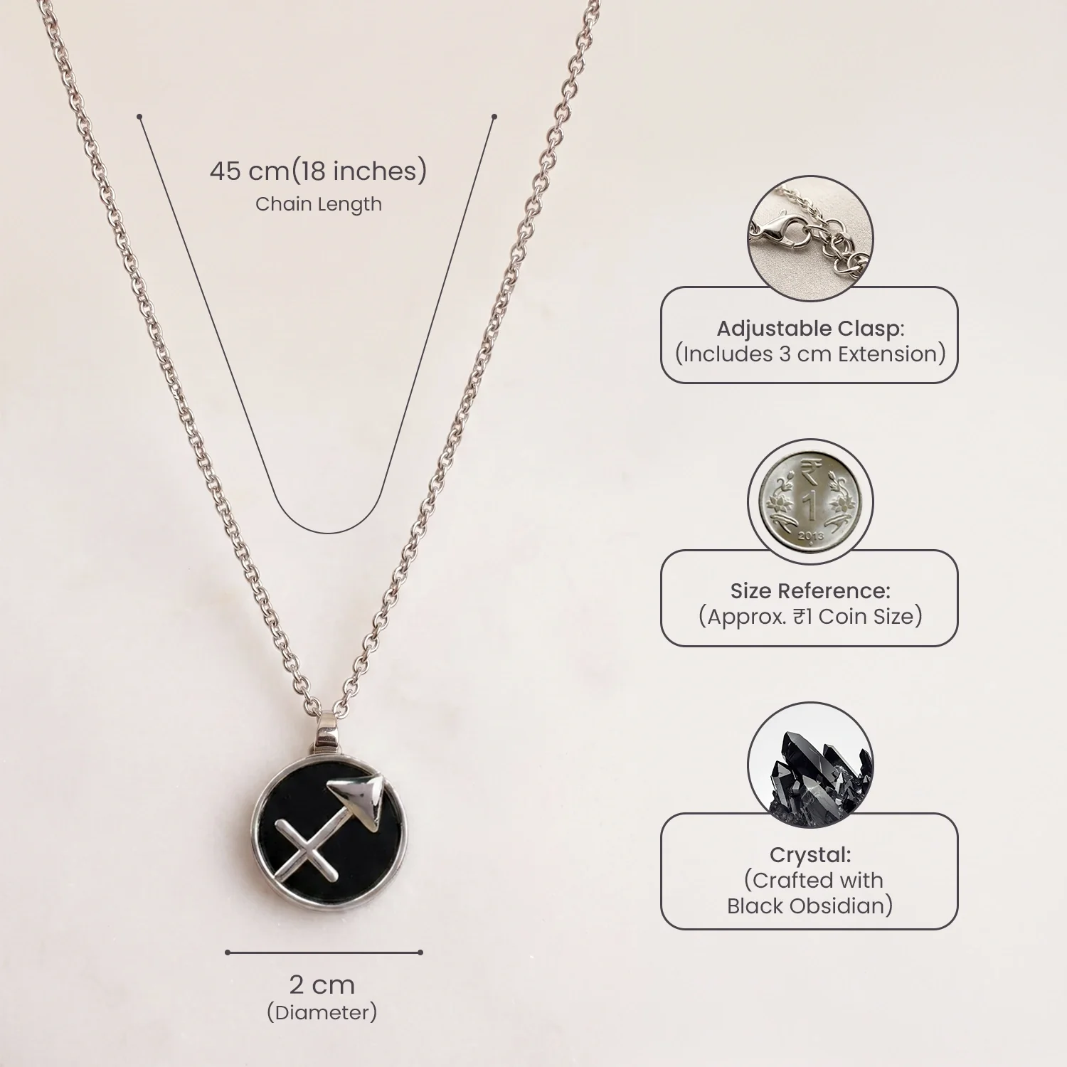 Sagittarius Pendant (धनु राशि) with Black Obsidian - Image 9
