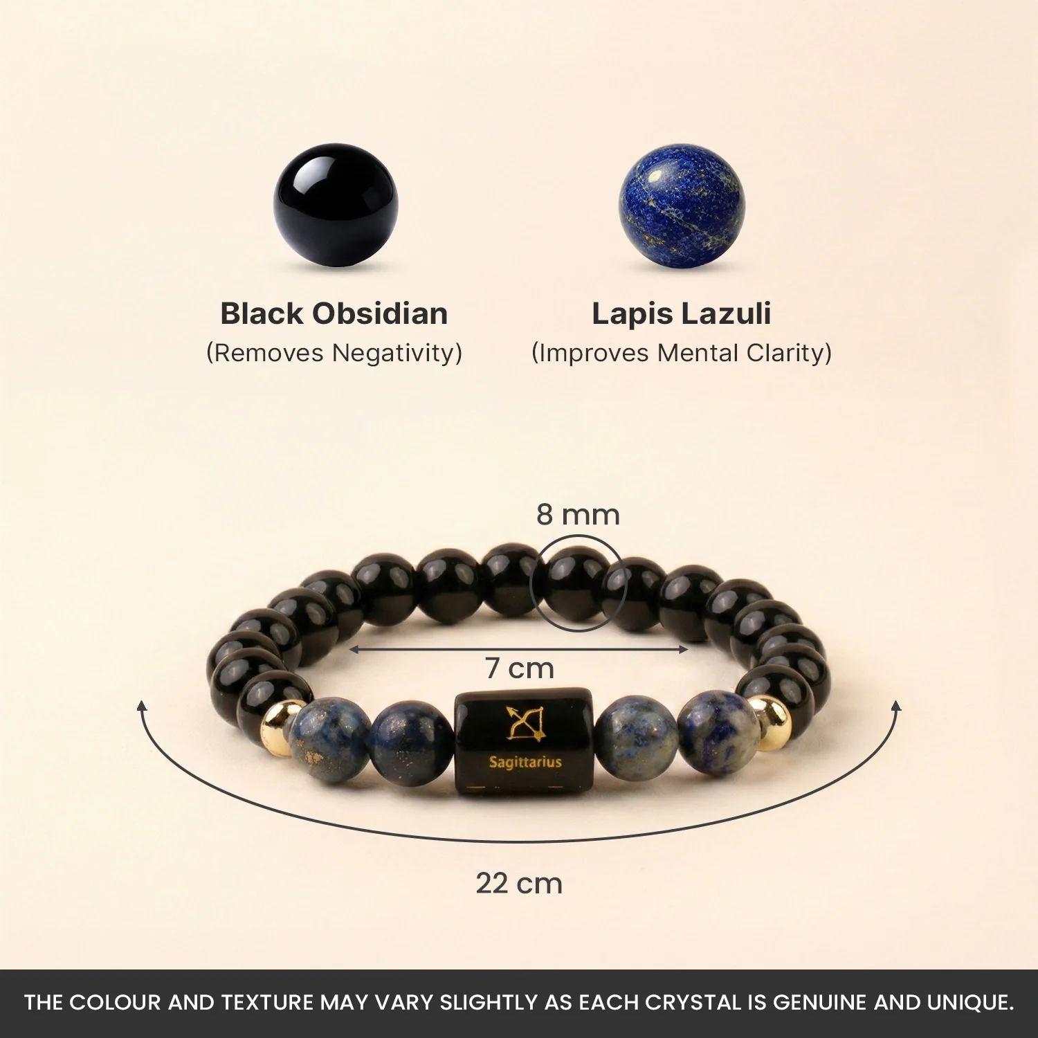 Sagittarius (धनु राशि) Zodiac Black Obsidian & Lapis Lazuli Bracelet - Image 9