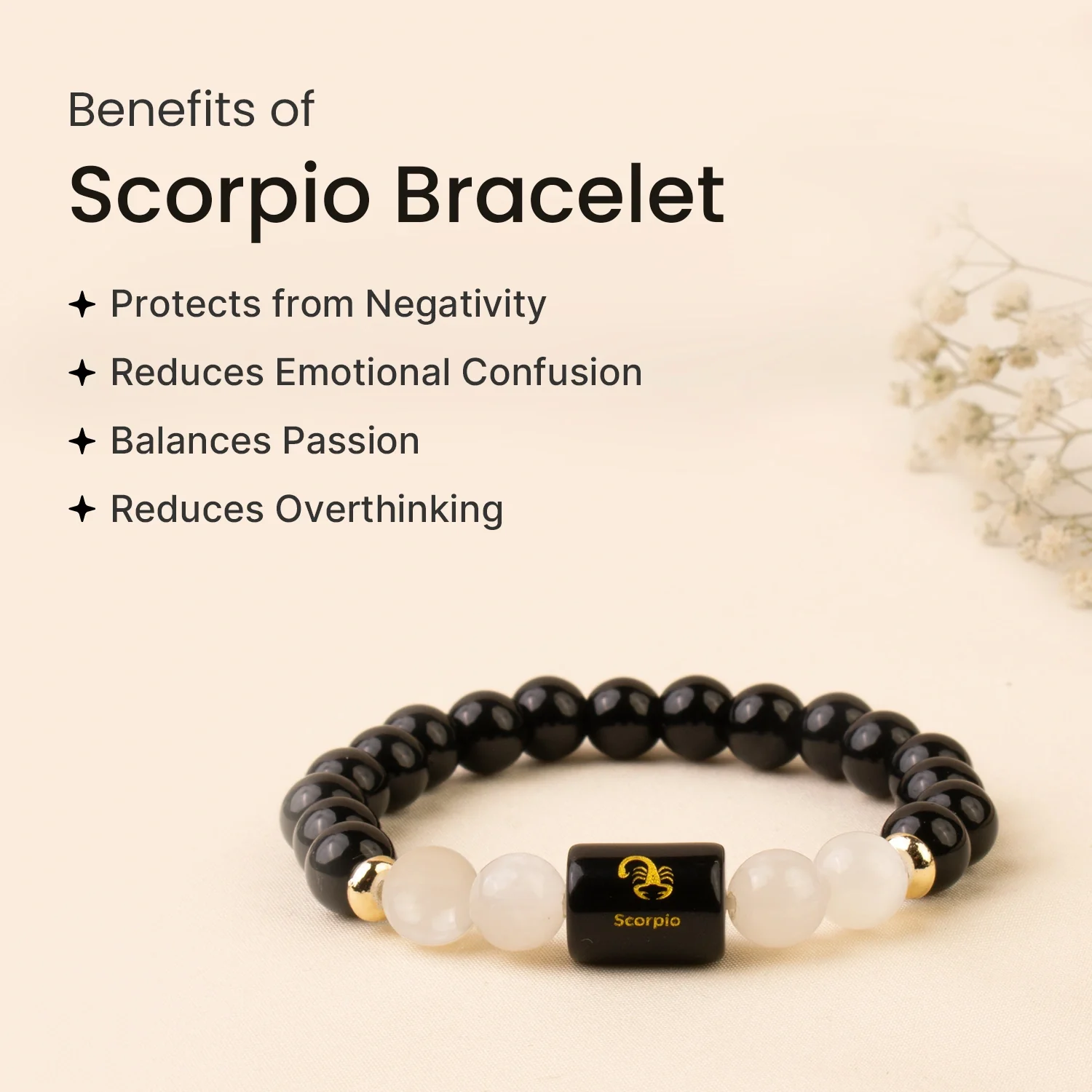 Scorpio (वृश्चिक राशि) Zodiac Black Obsidian & Milky Quartz Bracelet - Image 4