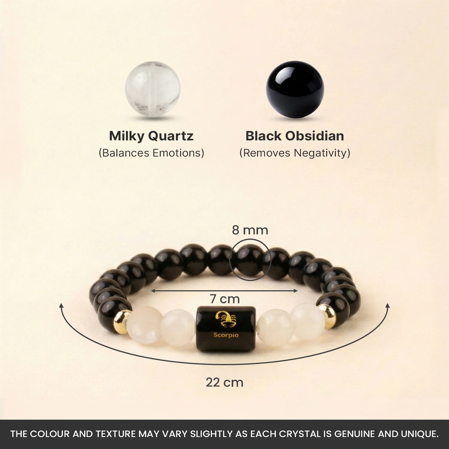 Scorpio (वृश्चिक राशि) Zodiac Black Obsidian & Milky Quartz Bracelet - Image 9