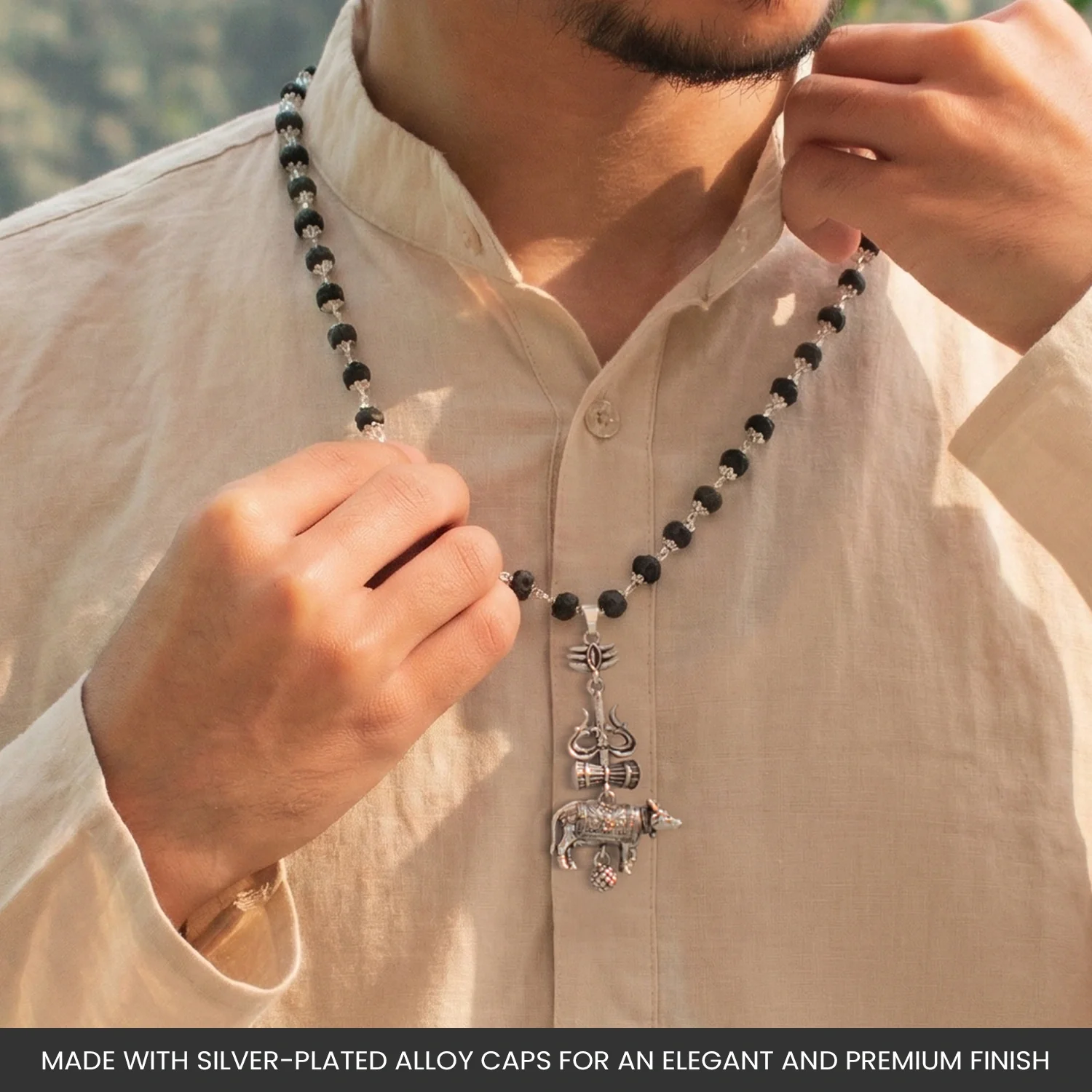 Shiv Raksha Karungali Mala with Trishul Nandi Pendant - Image 8