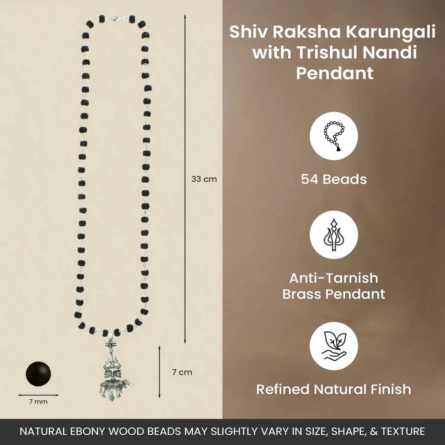 Shiv Raksha Karungali Mala with Trishul Nandi Pendant - Image 9