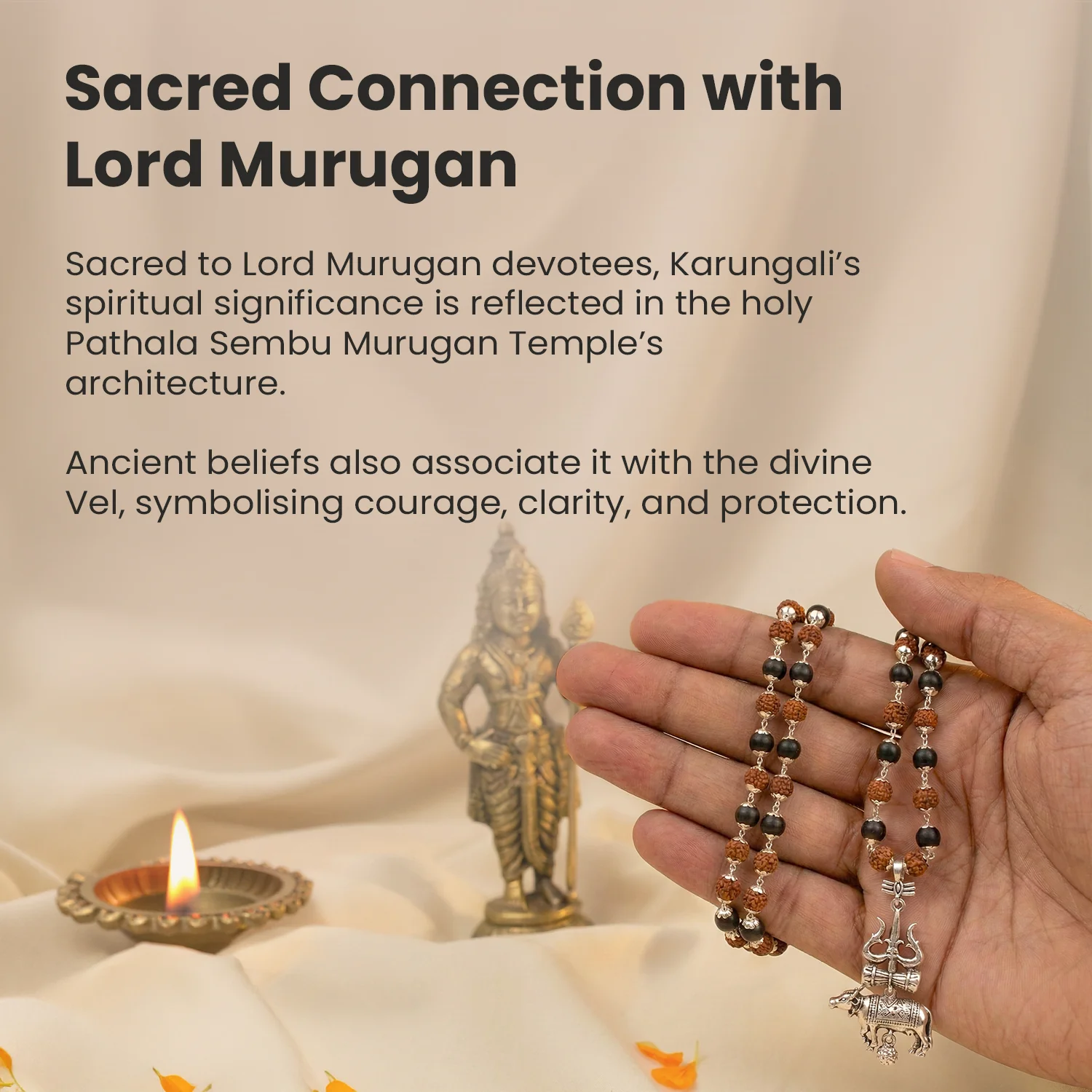 Shiv Raksha Karungali Rudraksha Mala with Trishul Nandi Pendant - Image 2