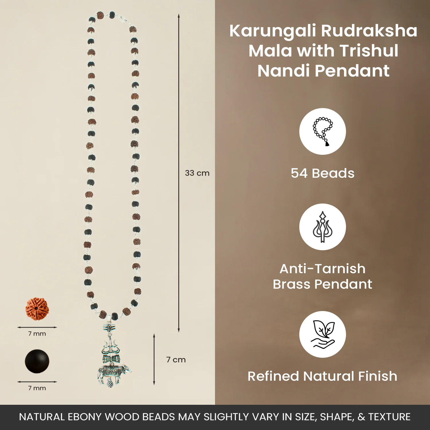 Shiv Raksha Karungali Rudraksha Mala with Trishul Nandi Pendant - Image 8