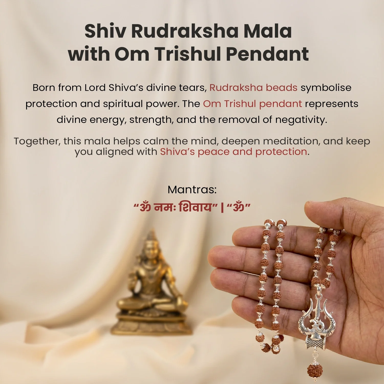 Shiv Rudraksha Mala with Om Shiva Trishul Pendant - Image 6