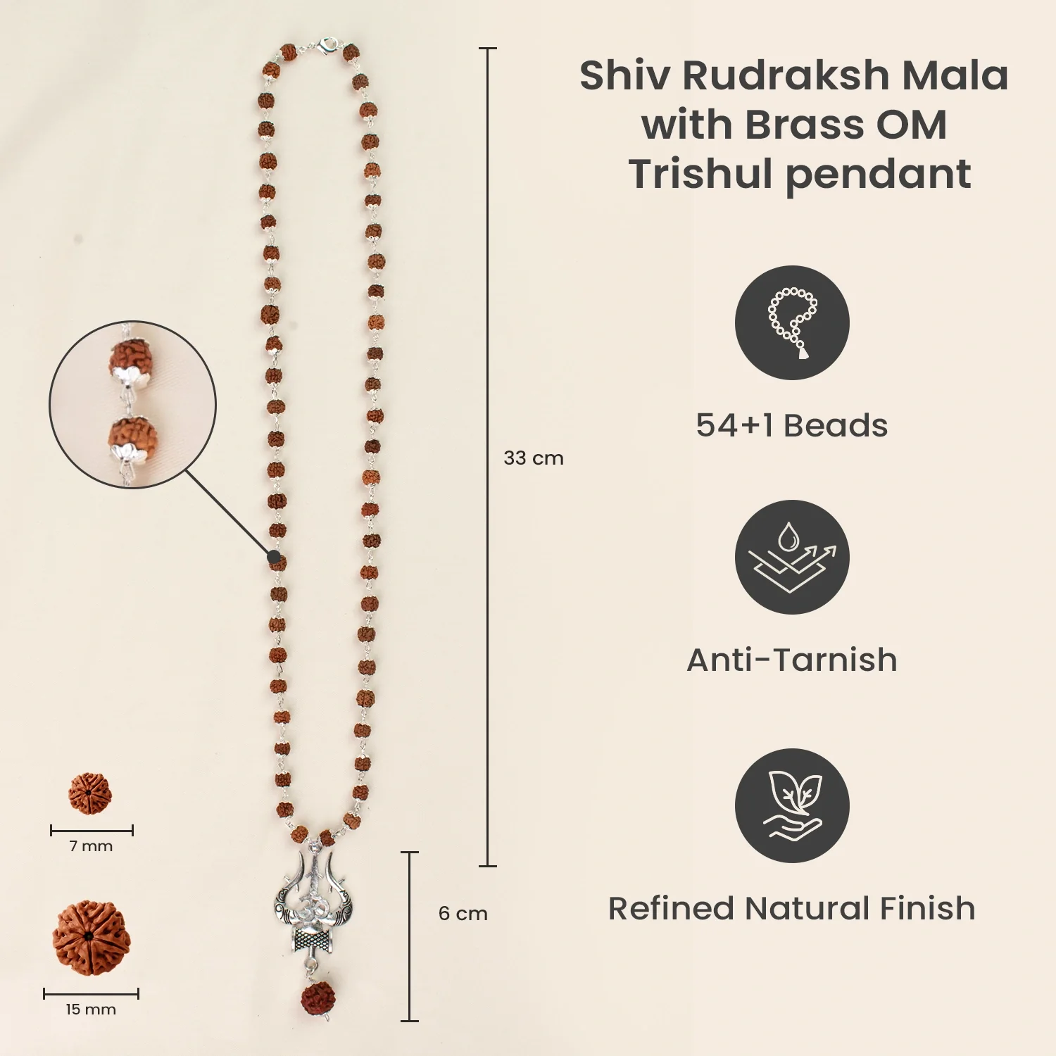 Shiv Rudraksha Mala with Om Shiva Trishul Pendant - Image 8