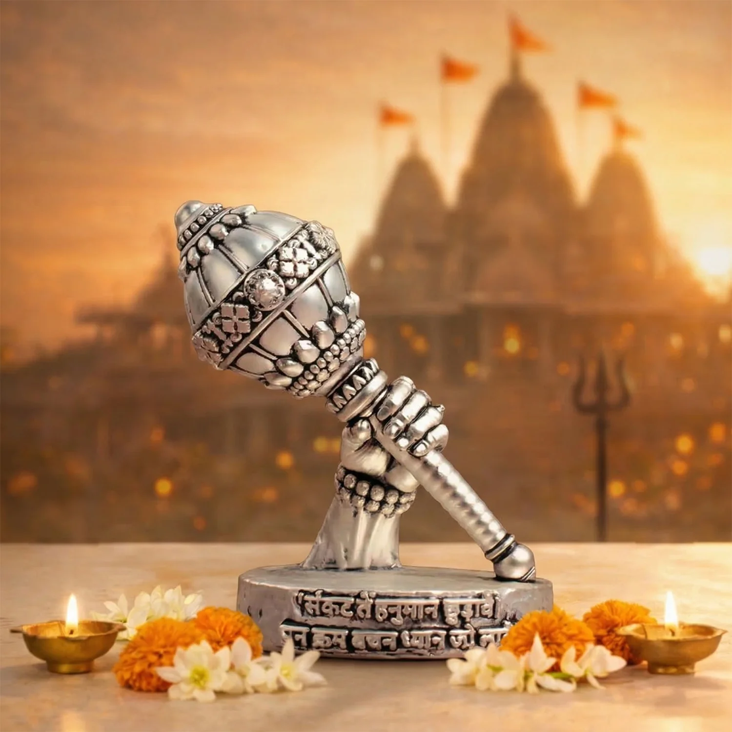 999 Silver Plated Shri Hanuman Gada Idol - Image 10