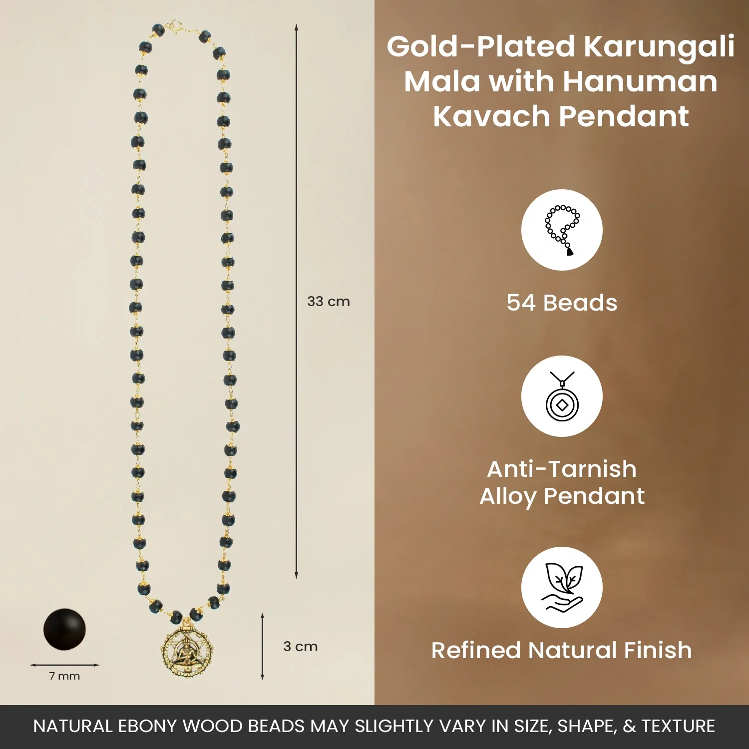 Siddh Gold-Plated Karungali Mala with Hanuman Kavach Pendant - Image 10