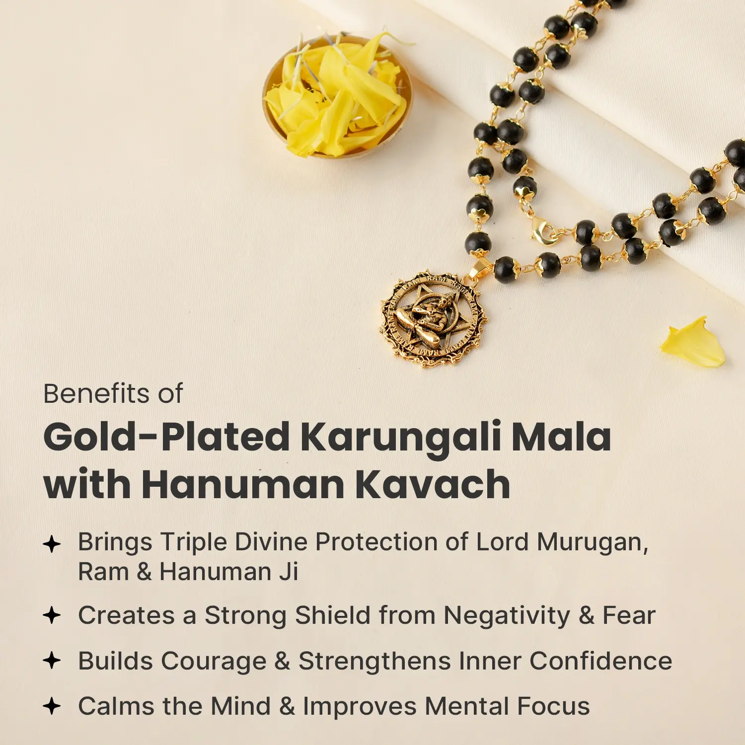 Siddh Gold-Plated Karungali Mala with Hanuman Kavach Pendant - Image 7