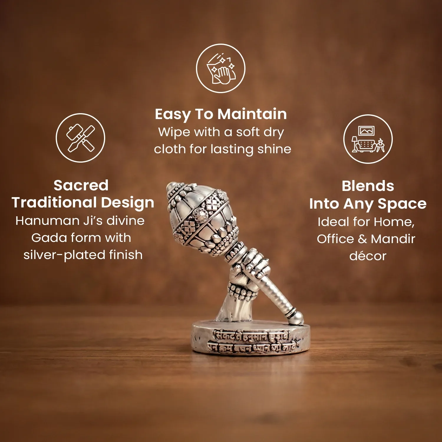 Siddh 999 Silver Plated Hanuman Gada Idol - Image 9