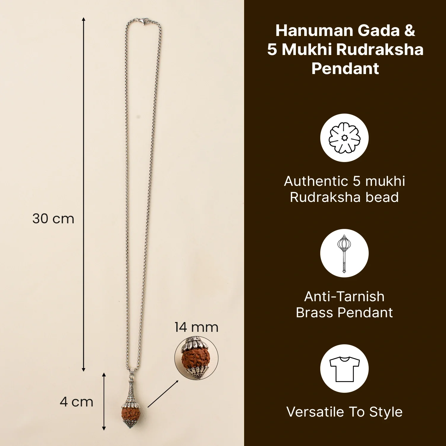 Rudraksha Hanuman Gada Pendant - Image 8