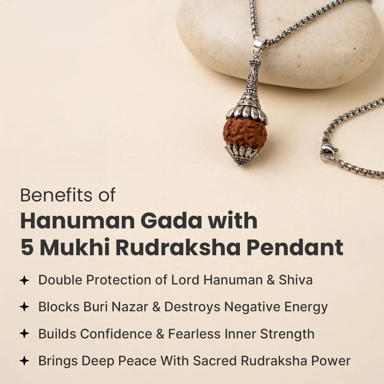 Rudraksha Hanuman Gada Pendant - Image 5