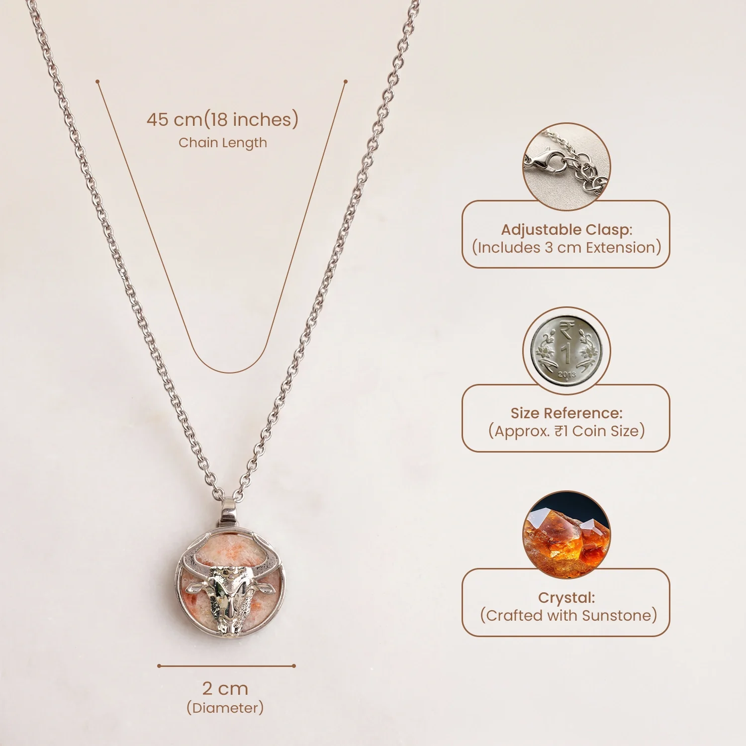 Taurus Pendant (वृषभ राशि) with Sunstone - Image 9