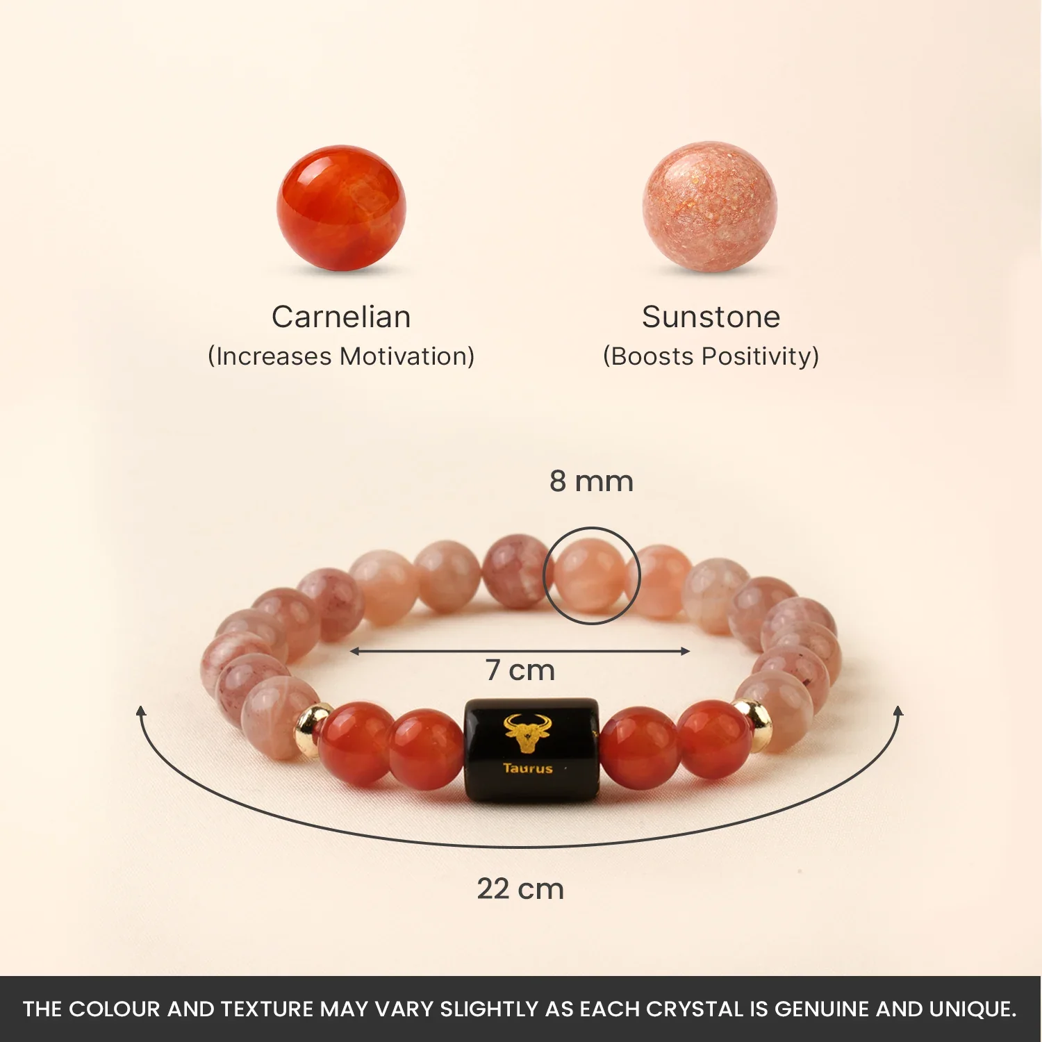 Taurus (वृषभ राशि) Zodiac Sunstone & Carnelian Bracelet - Image 9