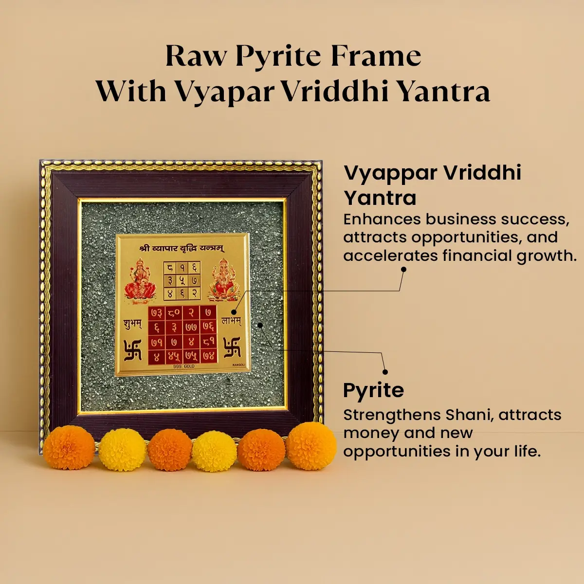 Vyapar Vriddhi Yantra on Pyrite Frame with FREE Citrine Pyramid - Image 6