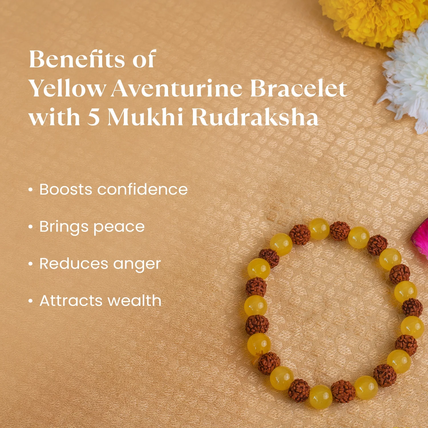Yellow Aventurine with 5 Mukhi Rudraksha Bracelet - Image 2