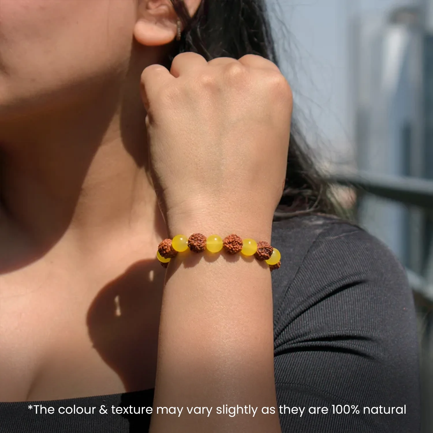 Yellow Aventurine with 5 Mukhi Rudraksha Bracelet - Image 3
