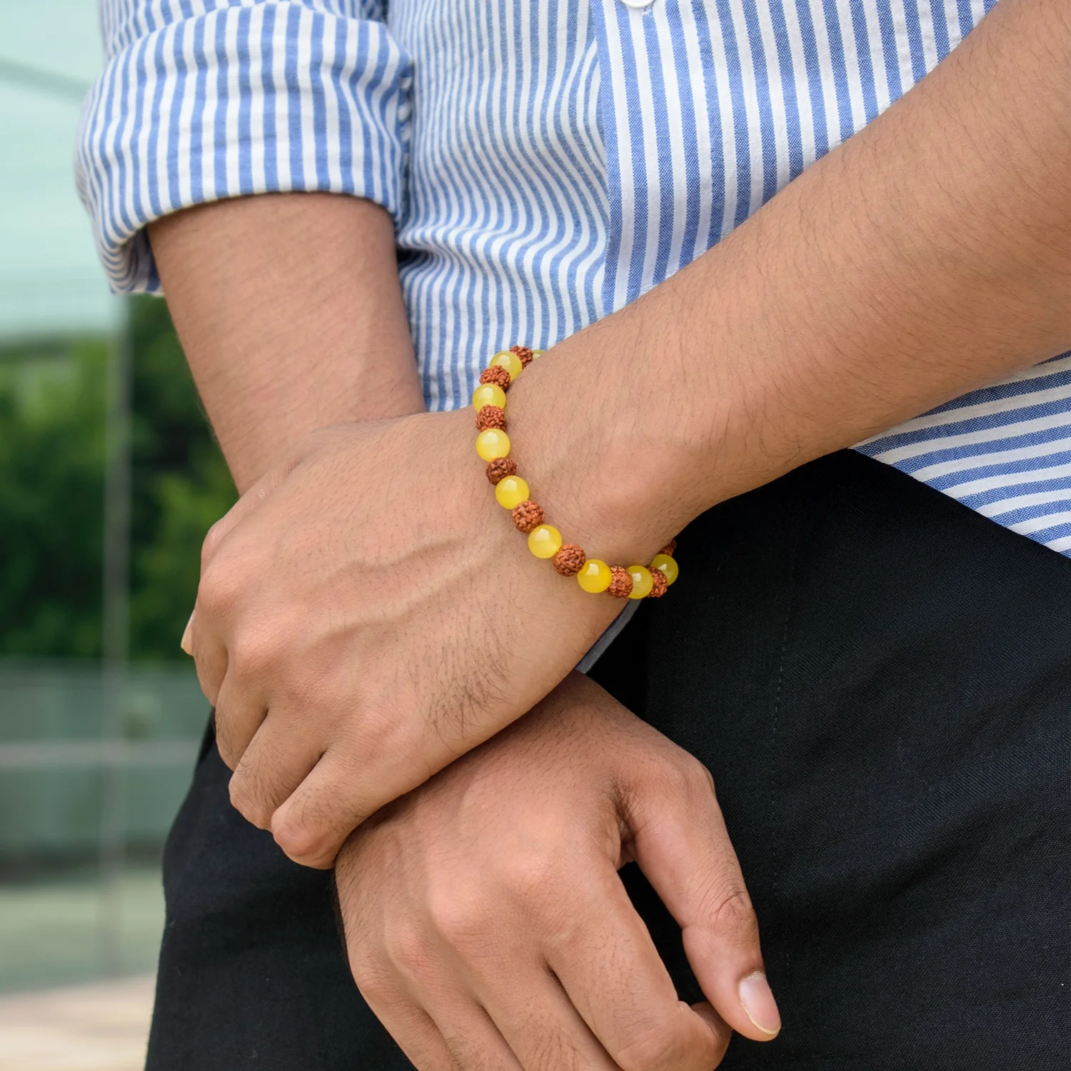 Yellow Aventurine with 5 Mukhi Rudraksha Bracelet - Image 4
